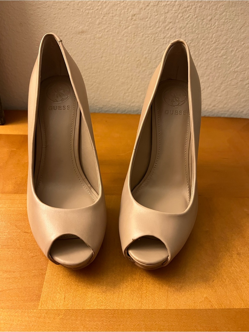 GUESS Beige Peep-Toe High Heels